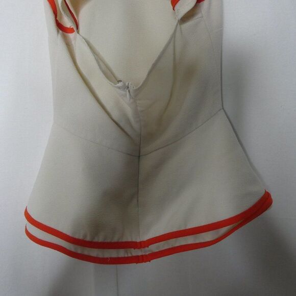 Bar III Peplum Top Open Back Piping Blouse Ivory Orange Peekaboo Sleeveless - Picture 7 of 10